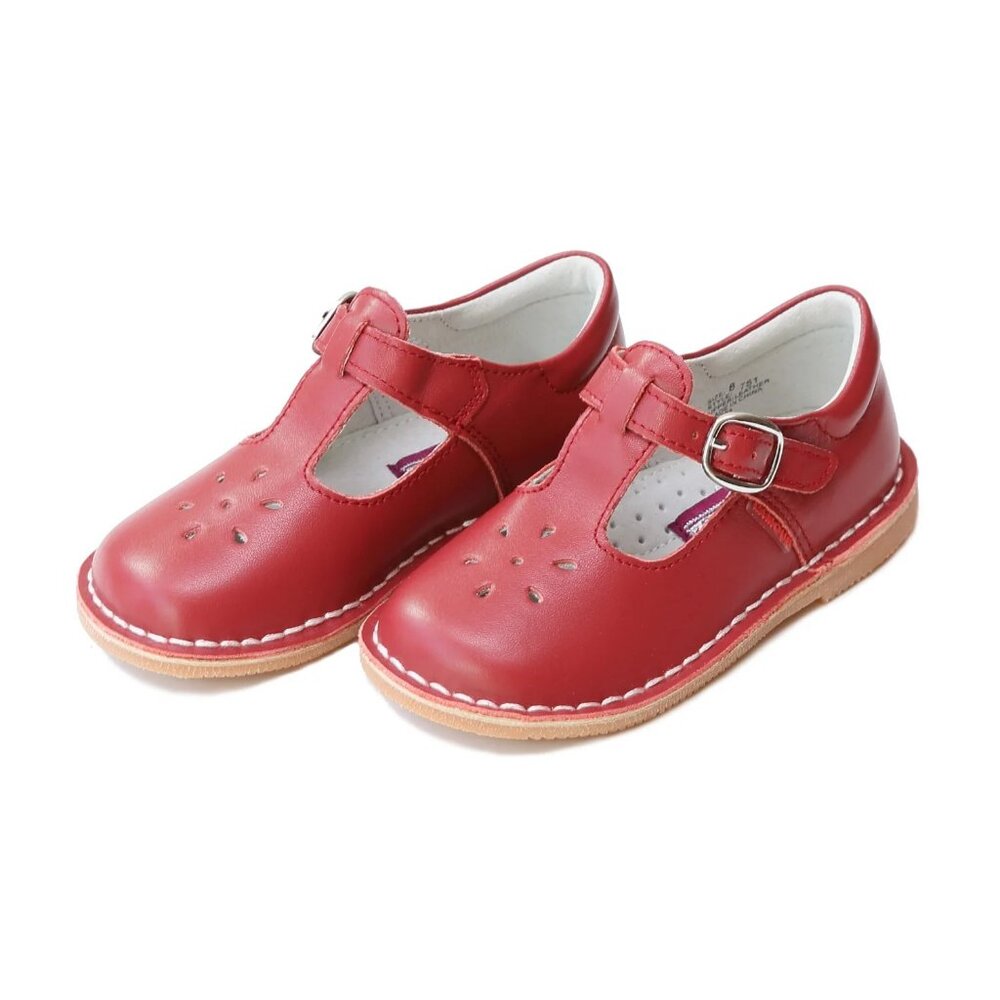L'Amour Joy Classic Leather Stitch Down T-Strap Mary Jane, Red, size 6 toddler